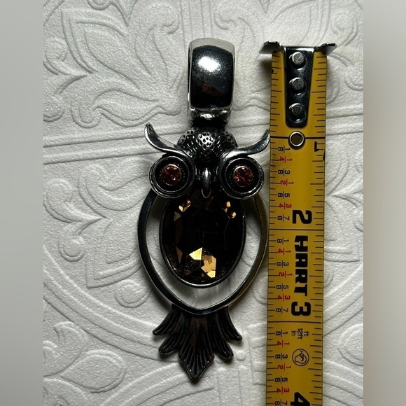 OWL Bird Silver Tone Yellow Rhinestones Scarf Enhancer or Necklace Pendant - Picture 11 of 13